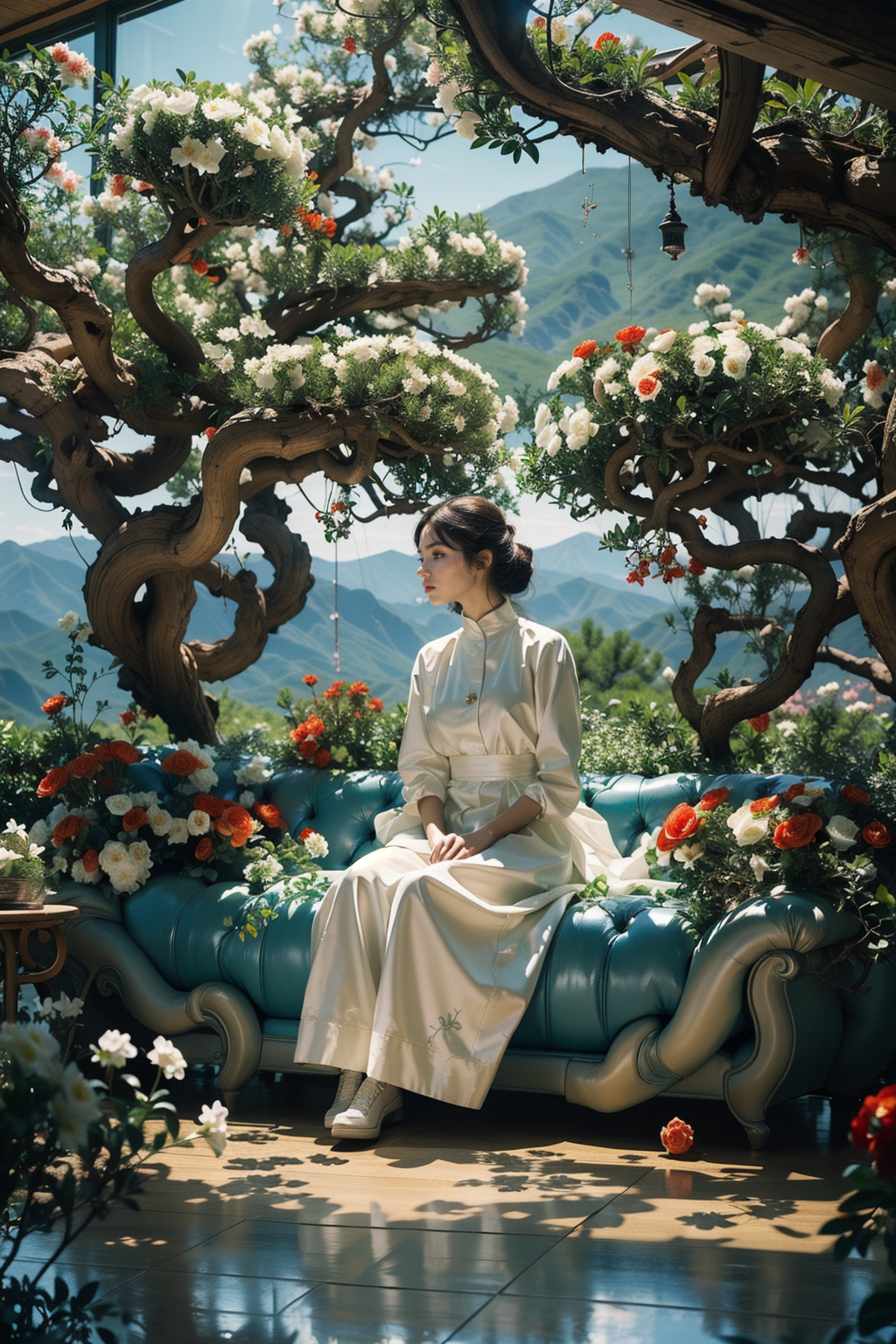 02334-2877297175-Best quality,masterpiece,ultra high res,(photorealistic_1.4),,lin,1girl,(tree_1.2),solo,(nature_1.3),sky,dress,mountain,(plant_1.png